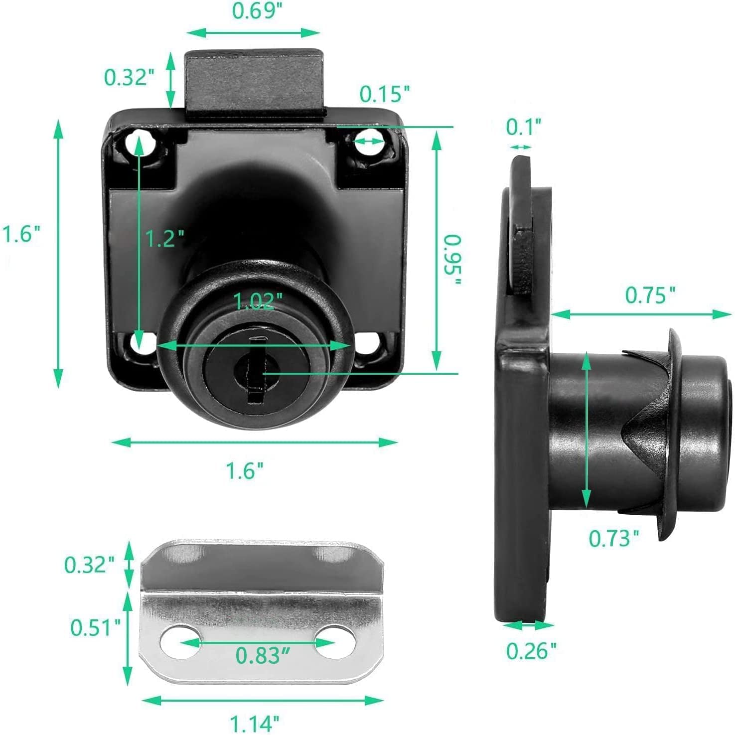 4-Pack Black Drawer Locks with Keys - 0.75