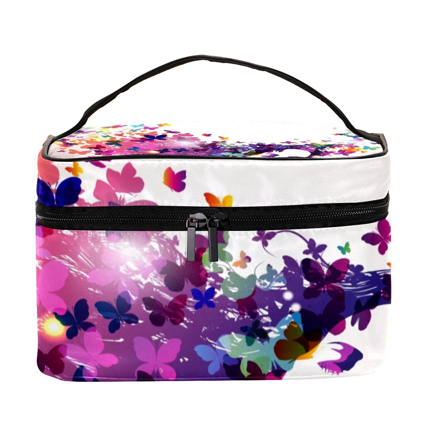 Artistic Floral Hair & Butterflies Travel Makeup Bag - Large Cosmetic Organizer with Zipper for Women & Girls | Perfect for Vacation, Gym & Daily Essentials Storage