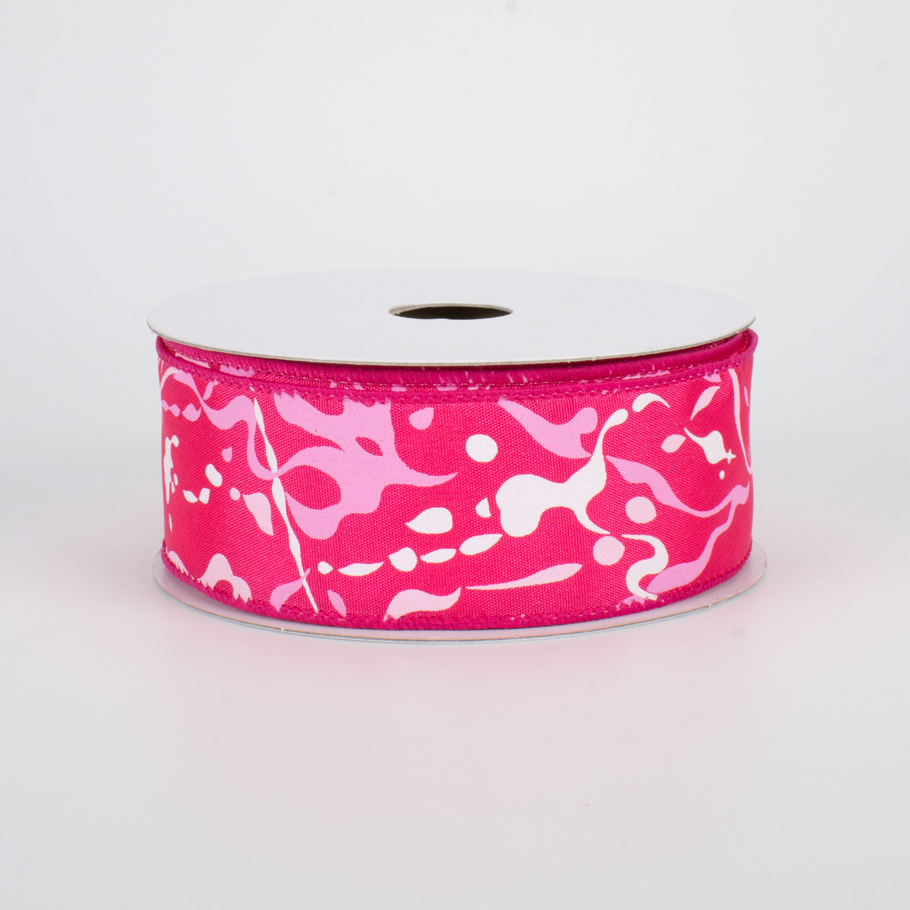 1.5 Inch Pink Paint Splatter Ribbon - 10 Yards Bulk Roll for Gift Wrapping, Scrapbooking, and DIY Crafts