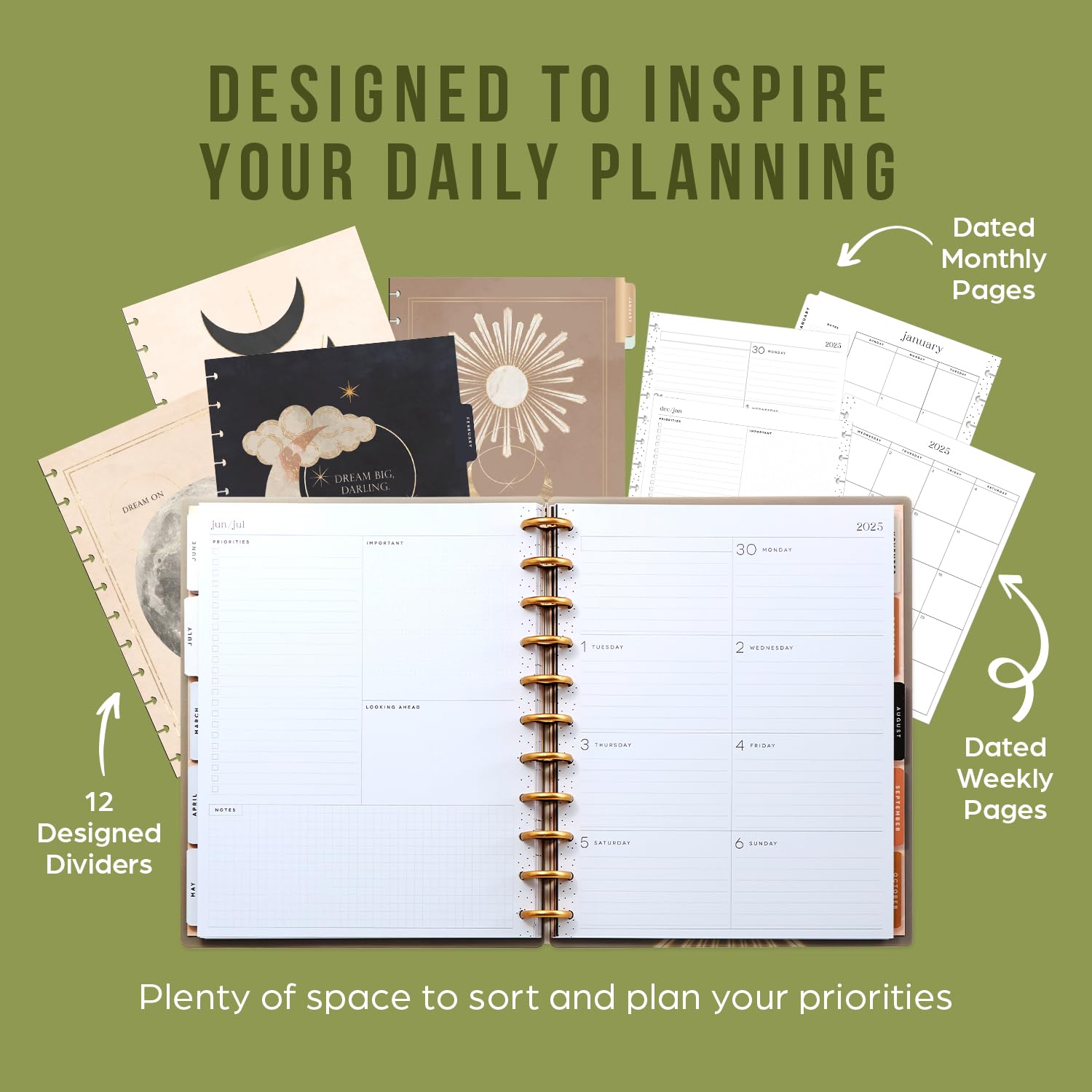 Happy Planner Disc-Bound 12-Month Planner 2025 - Jan-Dec Daily Weekly Monthly Organizer - Big Size 8.5