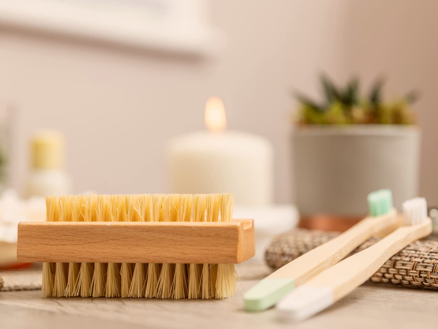 6-Piece Wooden Nail Brush Set - Double Sided Nail Cleaning & Scrub Brush for Manicure & Pedicure - Natural Wood Nail Care Supplies for Home Salon & Spa Use