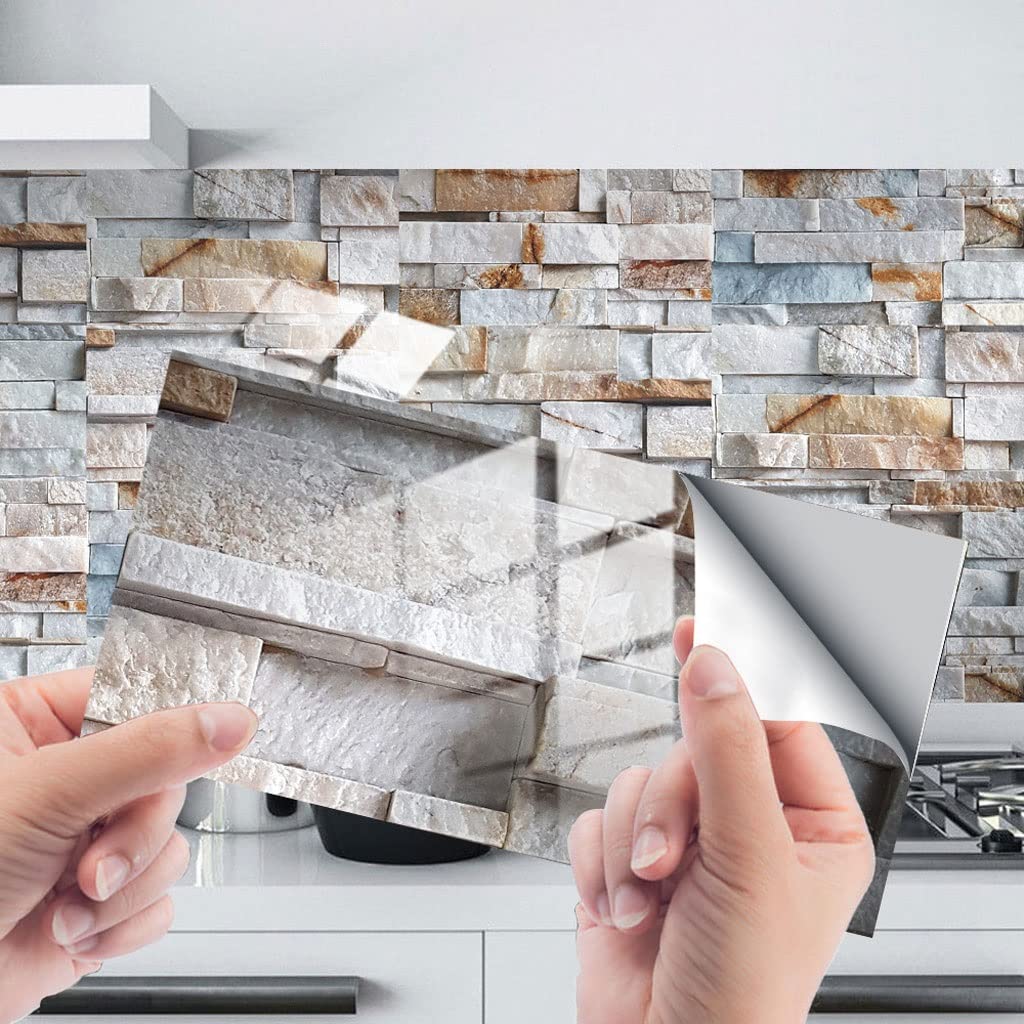 10cm x 20cm Peel and Stick Tile Stickers - Brick Pattern Wall Decals, Waterproof Vinyl Backsplash Stickers for Kitchen, Bathroom Renovation & Home Decor