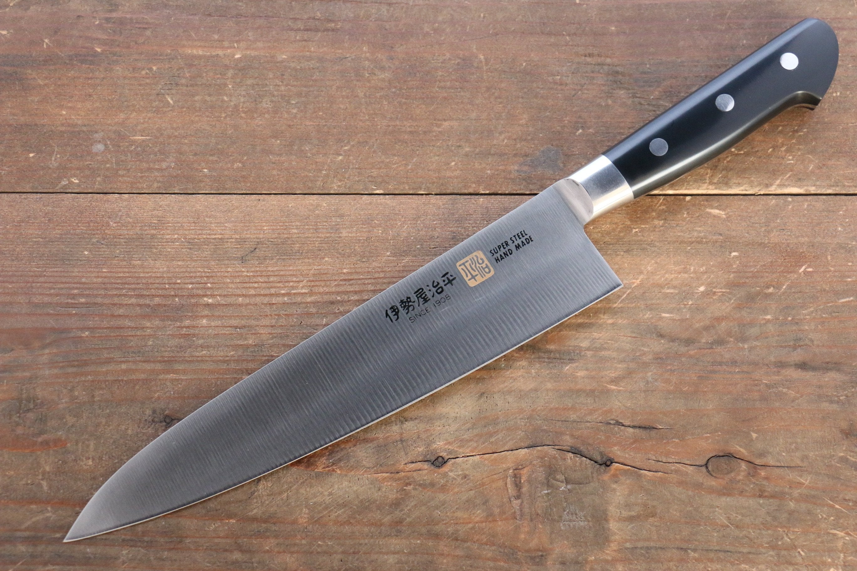 Premium Iseya Molybdenum Steel Petty Knife 150mm & Gyuto Knife 210mm Set with Black Micarta Handle - Stainless Steel Ferrule - Professional Japanese Kitchen Knives for Chefs, Home Cooking & Meat Cutting