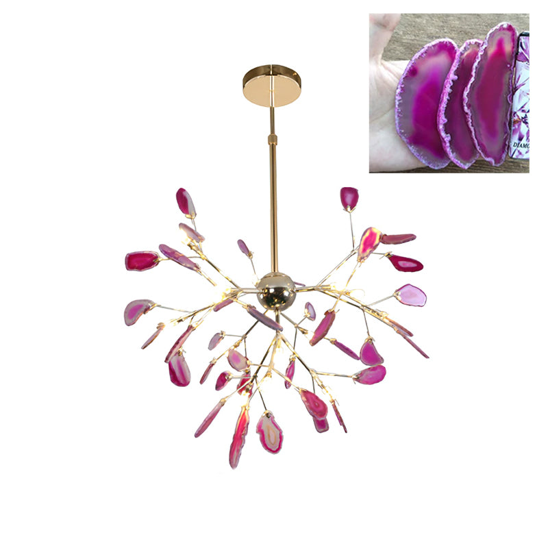 Agate Flake Chandelier - Elegant Natural Stone Crystal Ceiling Light Fixture for Dining Room, Living Room, Bedroom Decor | Modern Luxury Home Lighting
