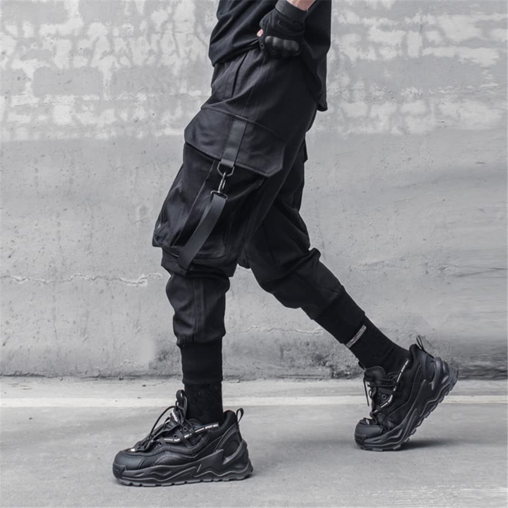 Men's Cargo Joggers Pants with Multiple Pockets - Hip Hop Tactical Trousers in Black | Stylish Techwear for Streetwear, Workout & Outdoor Activities