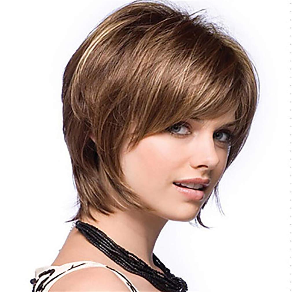 Women's Supernatural Brown Short Straight Wig - 12 Inch Bobo Head Bob Style Synthetic Heat-Resistant Wig with Bangs (Like Real Hair) for Cosplay, Halloween, Daily Fashion & Party Wear