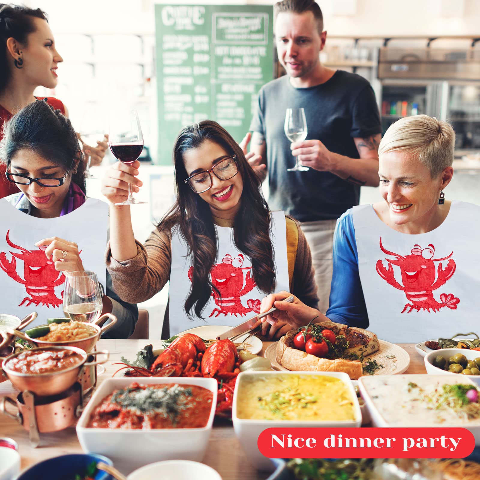 30 Pcs Disposable Crawfish Bibs & 2 Pcs 54x108 Inch Red Gingham Tablecloths - Crawfish Boil Party Set for Seafood Restaurants, Picnics, Outdoor Gatherings & Summer BBQs