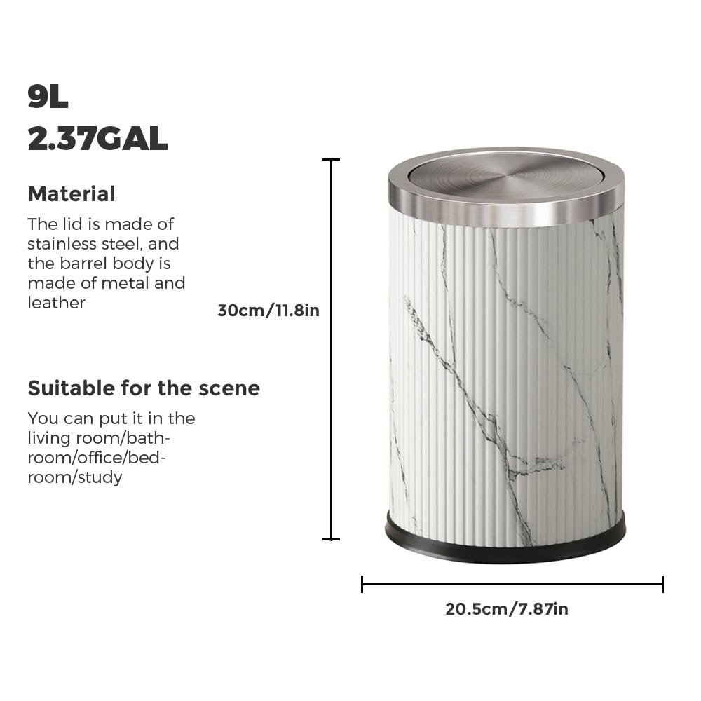 9L/2.3GAL Small Trash Can with Swing Lid - Elegant Gold Waste Basket for Bathroom, Bedroom, Office & Laundry Room | Space-Saving Design for Powder Rooms, Vanities & Home Decor (9L-Wash Painting)