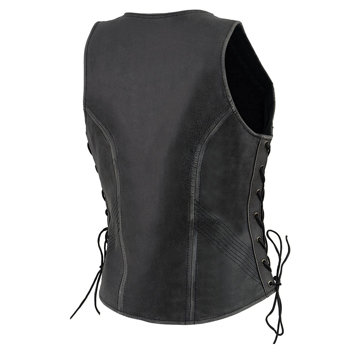 Milwaukee Leather Women's V-Neck Distressed Grey Premium Motorcycle Vest with Side Laces - MLL4531-4XL | Stylish Biker Jacket for Riding, Casual Outfits & Outdoor Adventures