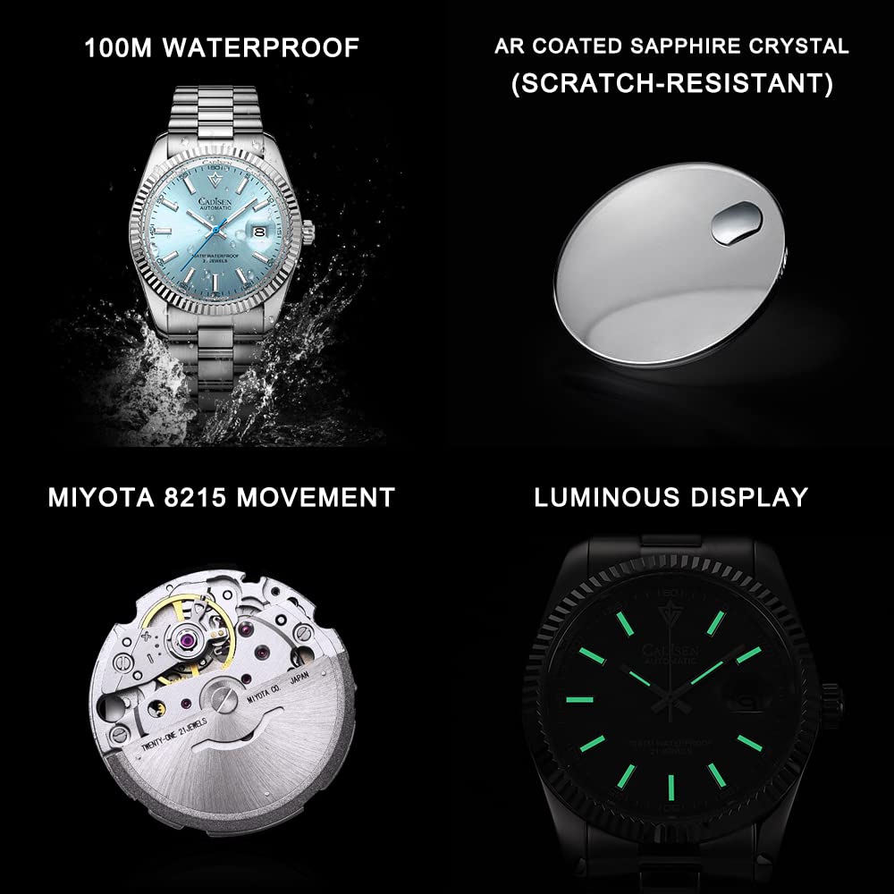 CADISEN Men's Automatic Watch - Sapphire Crystal Luxury Mechanical Wristwatch with Stainless Steel Band, 50M Waterproof, Dress & Casual Timepiece - Perfect for Business, Dating & Formal Occasions