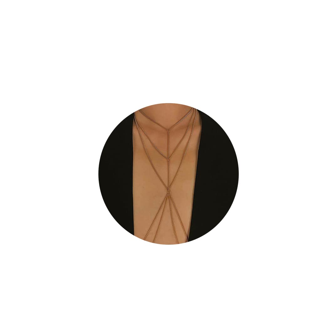 Sexy Gold Body Chain Bra Jewelry for Women - Bikini Necklace Harness for Parties & Beach | Perfect for Festivals, Nightclubs & Photo Shoots