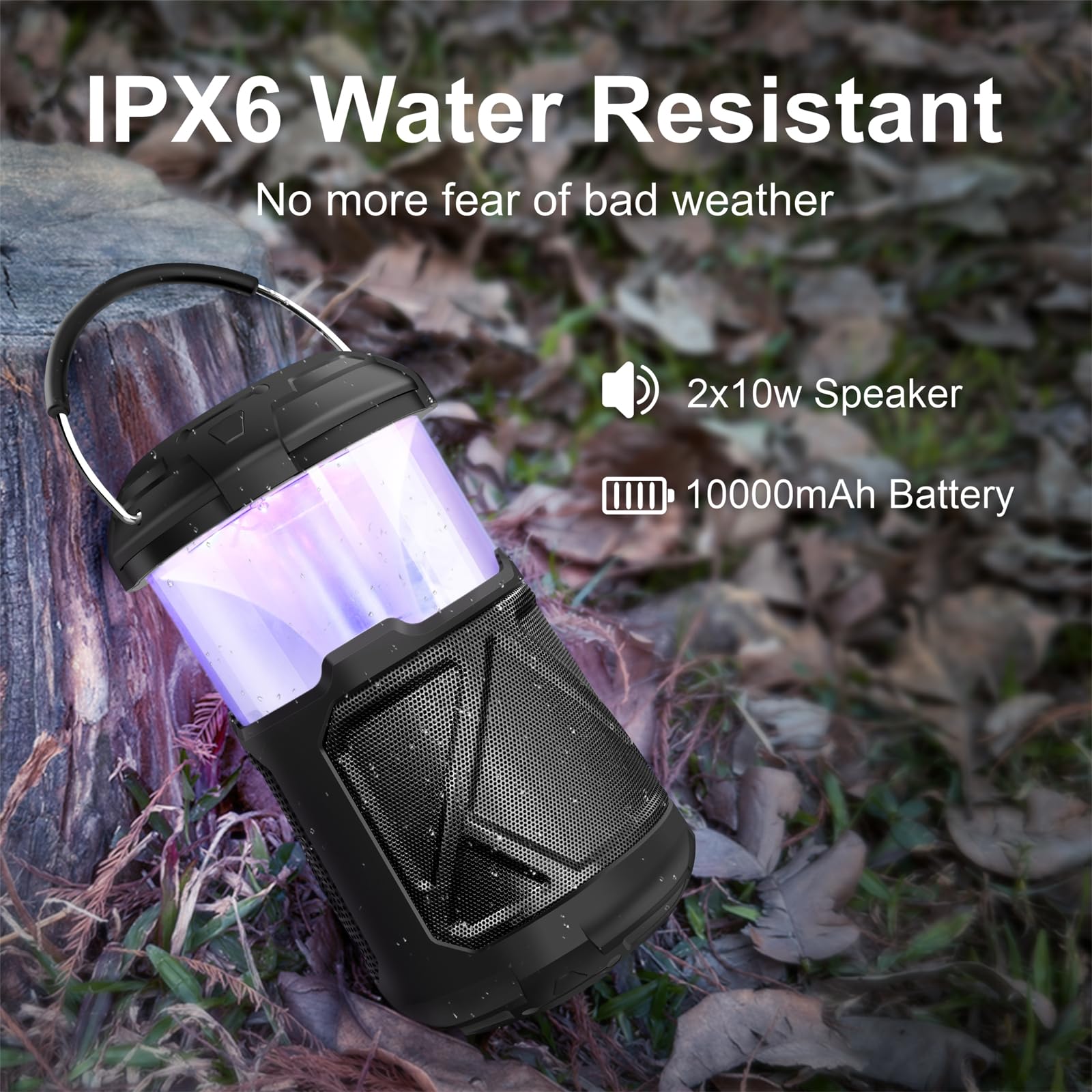 RIDALUX Portable Bluetooth Speaker with LED Lights - IPX6 Waterproof Wireless Outdoor Speaker for Camping, Hiking, Parties | Perfect for Patio, Yard, Home & Gifts for Men, Women, Fathers | Enjoy Music & Ambient Lighting Anywhere