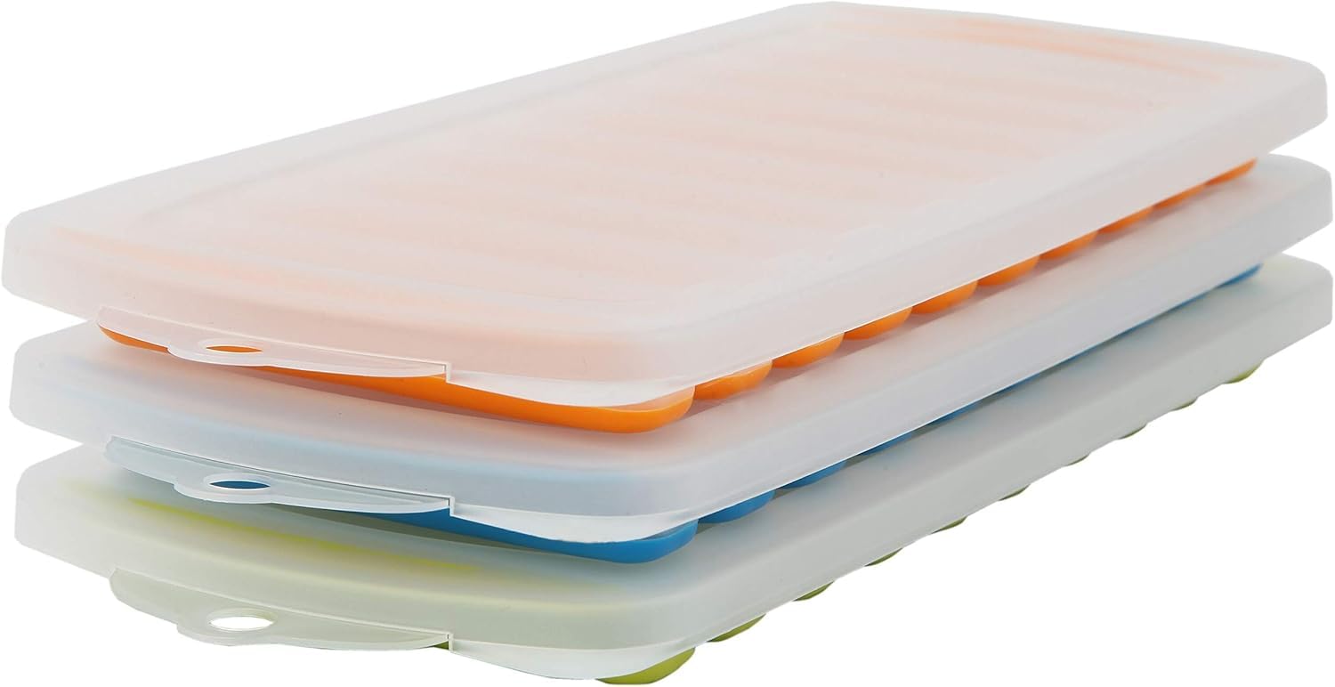 Lily's Home Silicone Ice Cube Tray Set - 3-Piece Quick Freeze Ice Trays with Lids, Makes 30 Cubes (10 Slots Each) - Perfect for Cocktails, Iced Coffee & Beverage Cooling - BPA-Free Flexible Ice Cube Molds for Home & Bar Use