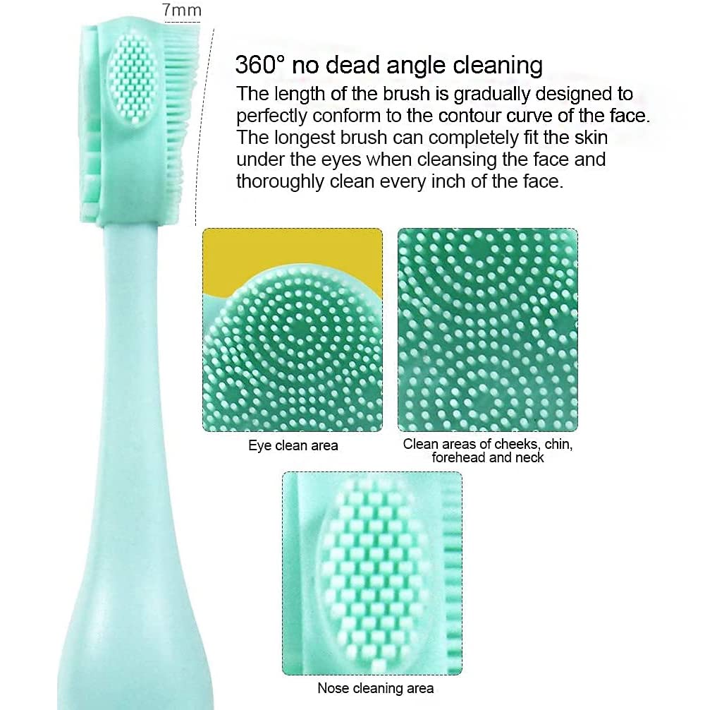 SYGA Silicone Face Cleansing Brush - Exfoliating Scrubber with Dual Head & Flexible Spatula for Deep Pore Cleaning, Blackhead Removal & Makeup Application | Perfect for Skincare Routine, Facial Massage & Mask Application (Green)