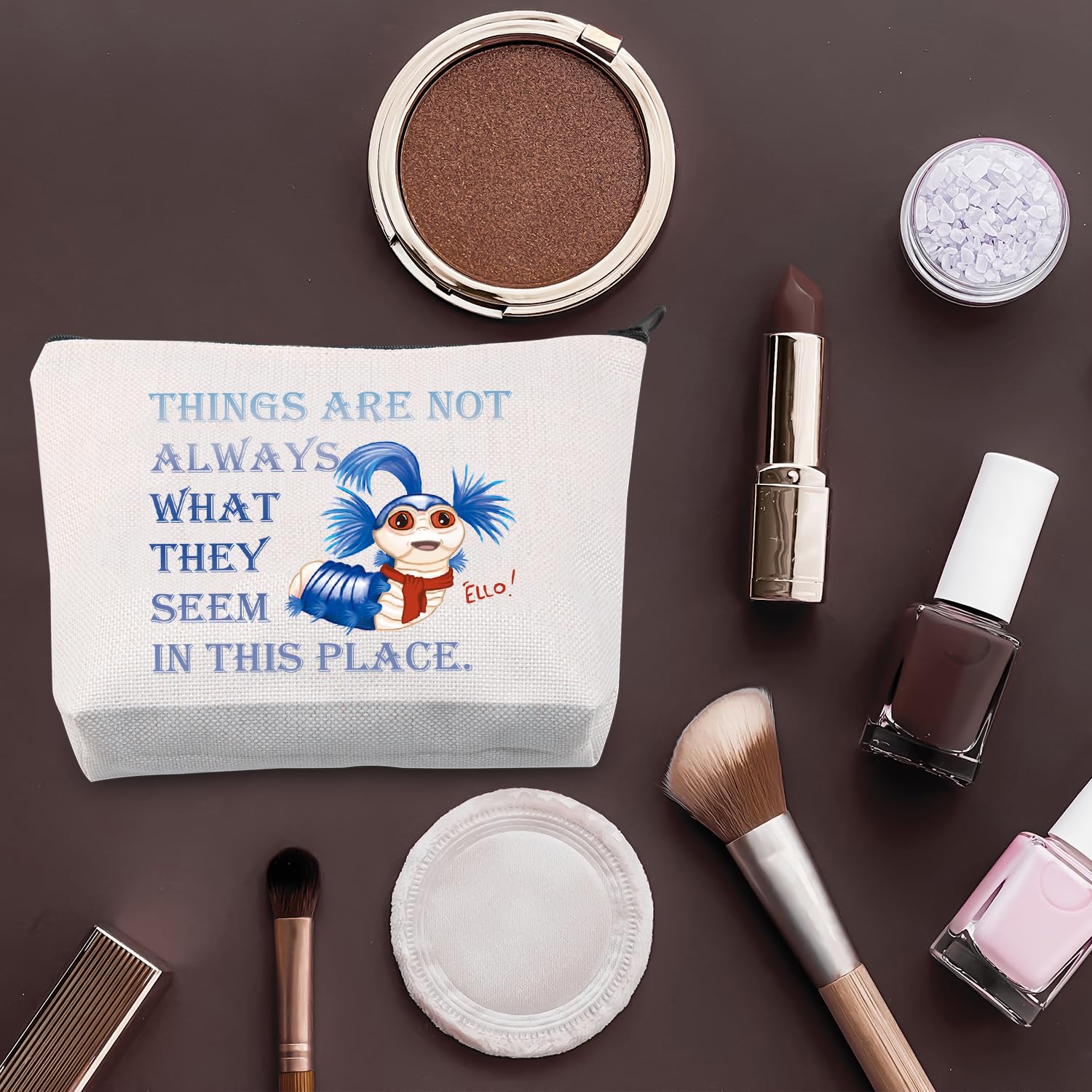 BDPWSS Goblin King Merchandise - The Worm Quote 'Things Are Not Always What They Seem' Makeup Bag - Perfect Gift for Fantasy Lovers & Friends - Great for Travel, Cosmetics Storage & Themed Parties
