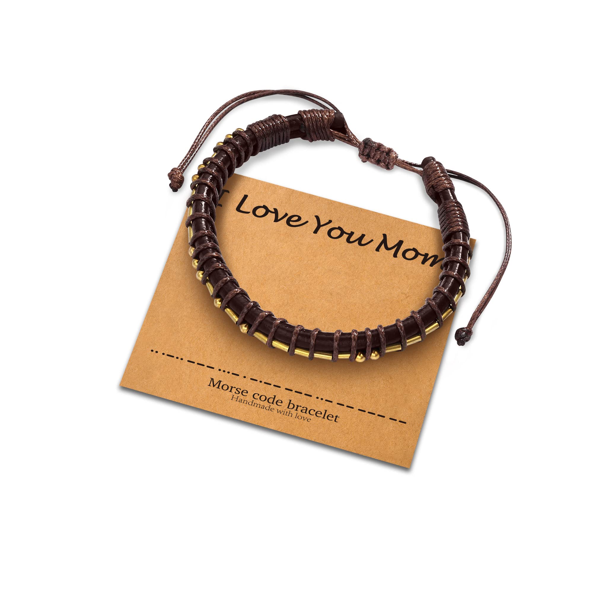 Brown Leather Morse Code Bracelet for Women - 'Love You Mom' Engraved Gift from Daughter or Son, Thoughtful Mother's Day Present - Perfect for Daily Wear, Special Occasions & Heartfelt Moments
