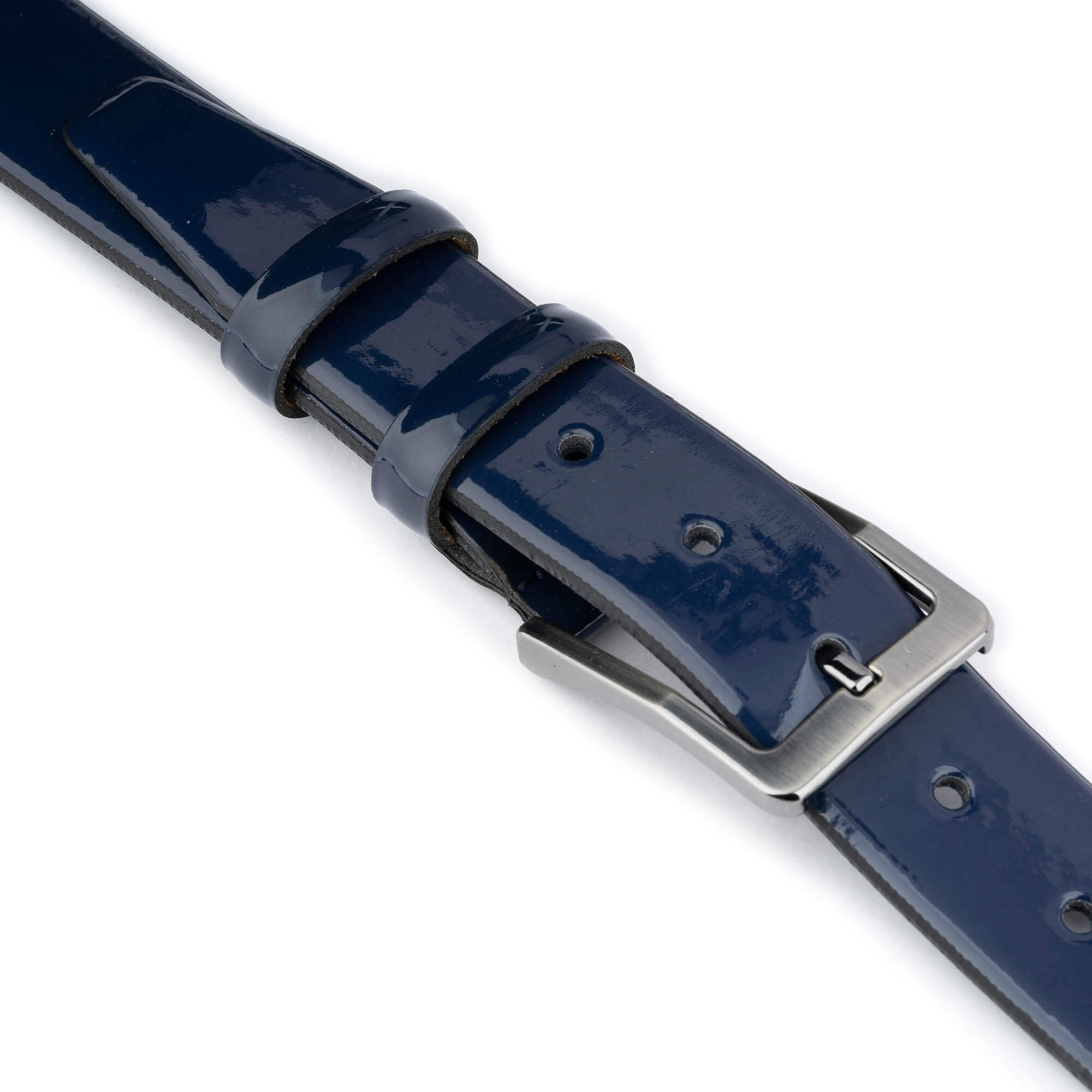 Premium Men's Blue Patent Leather Dress Belt - 3.5 cm Width for Formal Wear & Business Attire | Stylish Accessory for Office, Weddings & Special Occasions