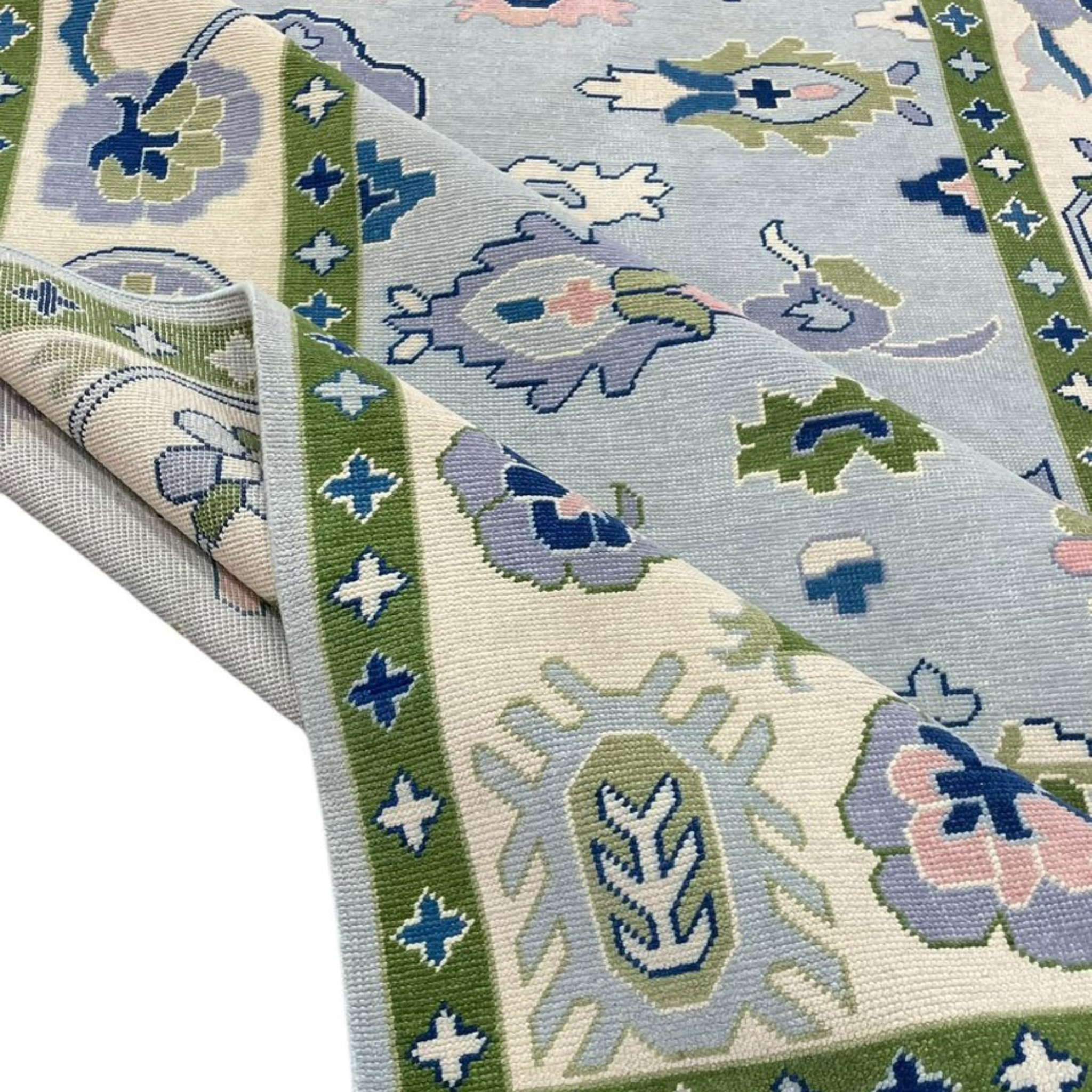 Handmade Byram Oushak Rug in Meadow Green - Authentic Turkish Wool Area Rug for Living Room, Bedroom & Dining Room Decor