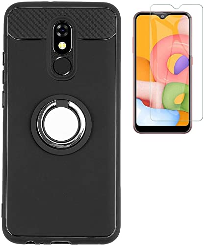 BLU View 4 Phone Case with Magnetic Car Mount & Tempered Glass Screen Protector - Shockproof Protective Cover for BLU View 4 Tracfone (Black) | Perfect for Driving, Work & Everyday Use