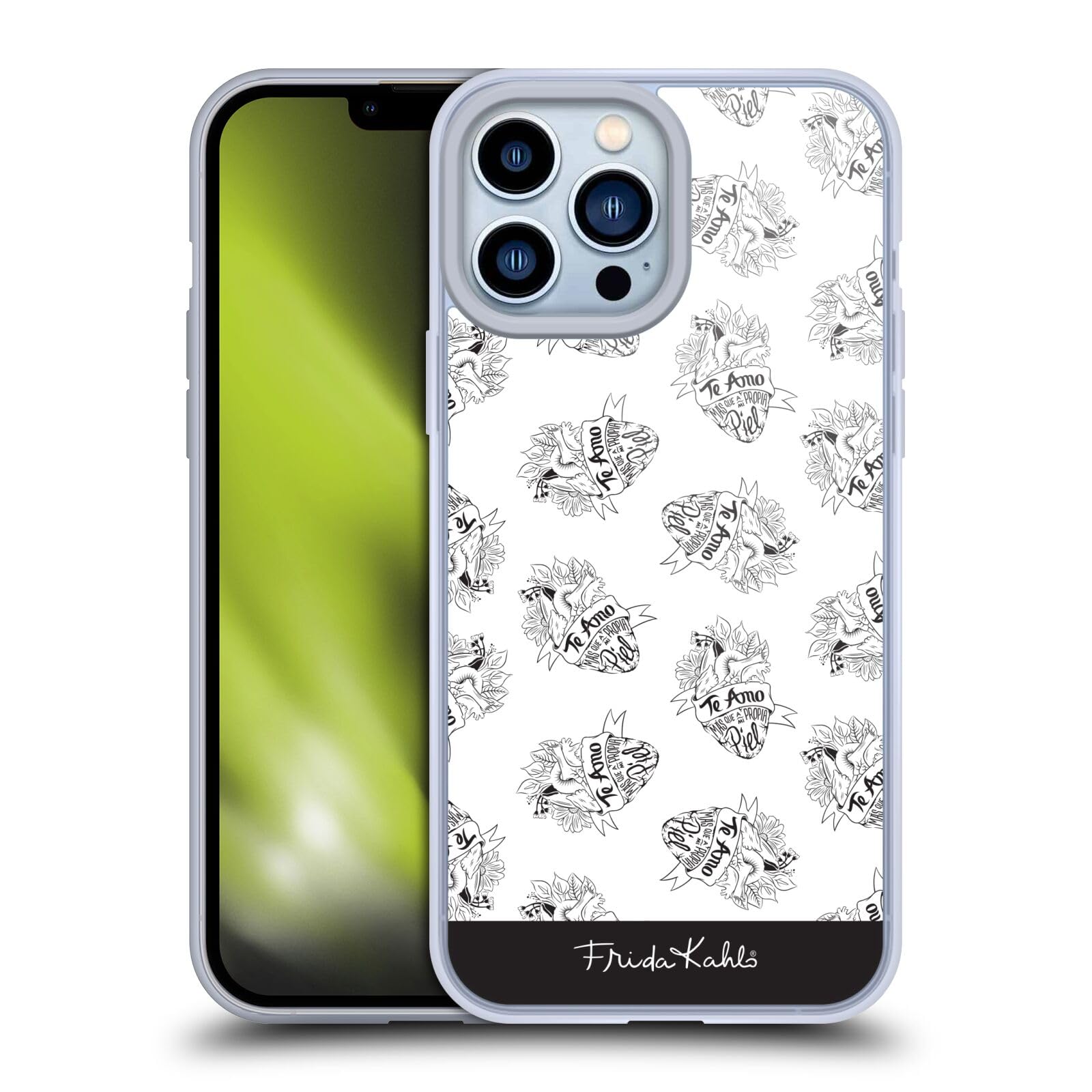 Official Frida Kahlo White Heart Typography Soft Gel Case for Apple iPhone 13 Pro Max - Stylish Protective Cover for Everyday Use, Work & Travel