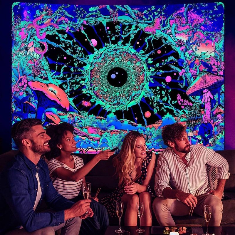 Optic Mushrooms Official Glow Tapestry UV Blacklight Art Decor - Psychedelic Room Decor for Bedroom, Dorm & Festival