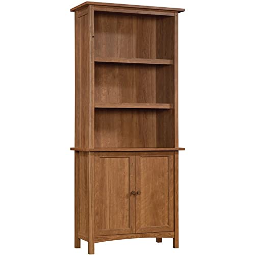 Pemberly Row Engineered Wood Library Bookcase in Prairie Cherry - Solid Wood Bookshelf for Home Office, Living Room & Study Room Organization