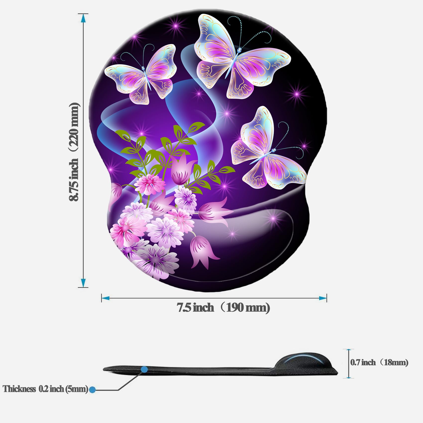 Ergonomic Mouse Pad with Wrist Support - Non-Slip Desk Mat for Office, Computer, Laptop & Mac - Comfortable & Lightweight Mousepad for Long Work Hours (DL-Butterfly) - Perfect for Gaming, Programming & Office Work
