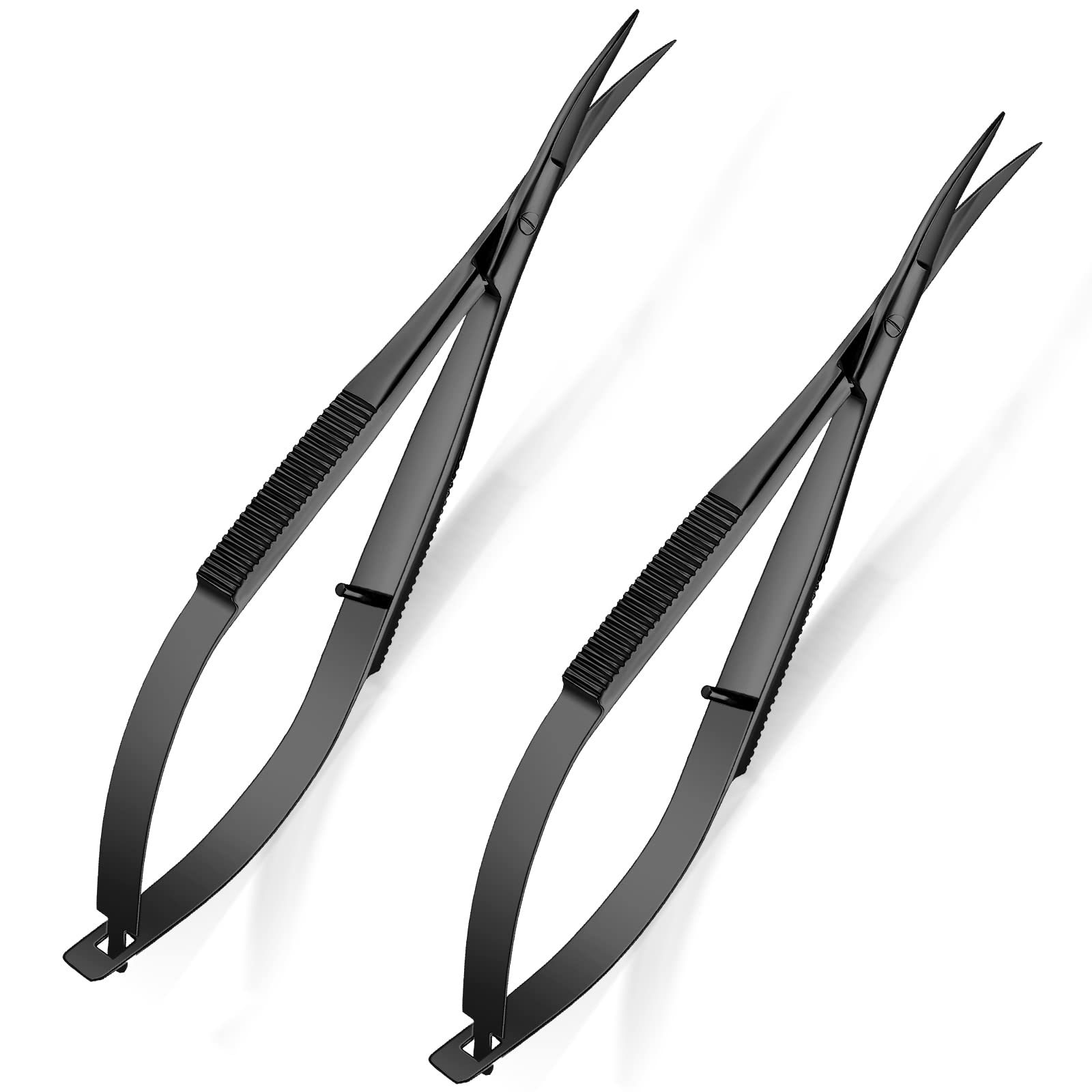 2-Piece 4.7 Inch Spring Action Embroidery Scissors - Stainless Steel Curved Tip Eyebrow & Craft Scissors (Black) for Sewing, Quilting, and DIY Projects