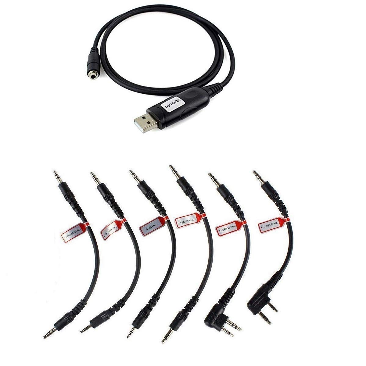 Retevis 6-in-1 Two Way Radio Programming Cable with USB & 6 Adapters - Compatible with Motorola Baofeng UV-5R RT21 RT22 RT27 H-777 RT68 RT-5R Walkie Talkies (1 Pack) - Perfect for Radio Programming & Firmware Updates