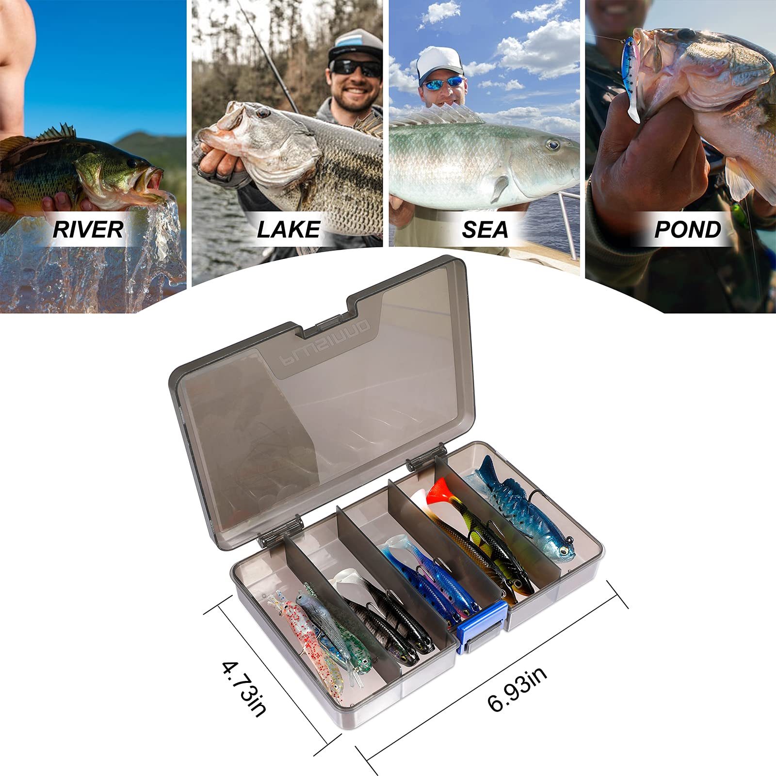 PLUSINNO Fishing Lures Kit - Pre-Rigged Soft Swimbaits with Ultra-Sharp Hooks for Trout, Pike, Walleye & Bass | Paddle Tail Jig Heads for Saltwater & Freshwater Fishing | Ideal for Kayak, Boat and Shore Fishing Adventures