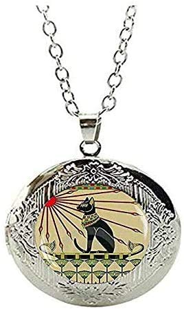Egyptian Cat Jewelry - Art Nouveau Cat Necklace with Goddess Bastet Locket - Handmade Egyptian Cat Pendant for Women - Perfect for Boho Fashion, Vintage Lovers & Egyptian Mythology Enthusiasts
