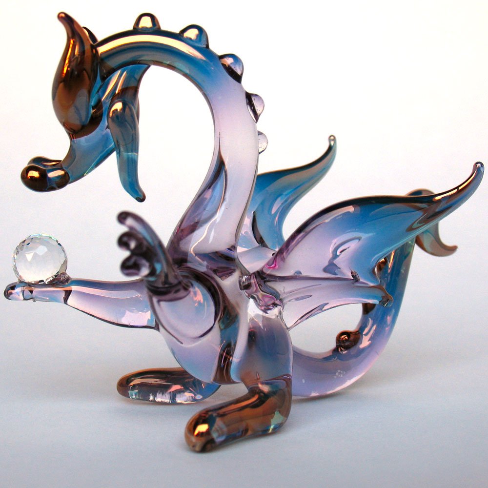Purple Dragon Figurine - Hand Blown Glass Decor for Home & Gifts