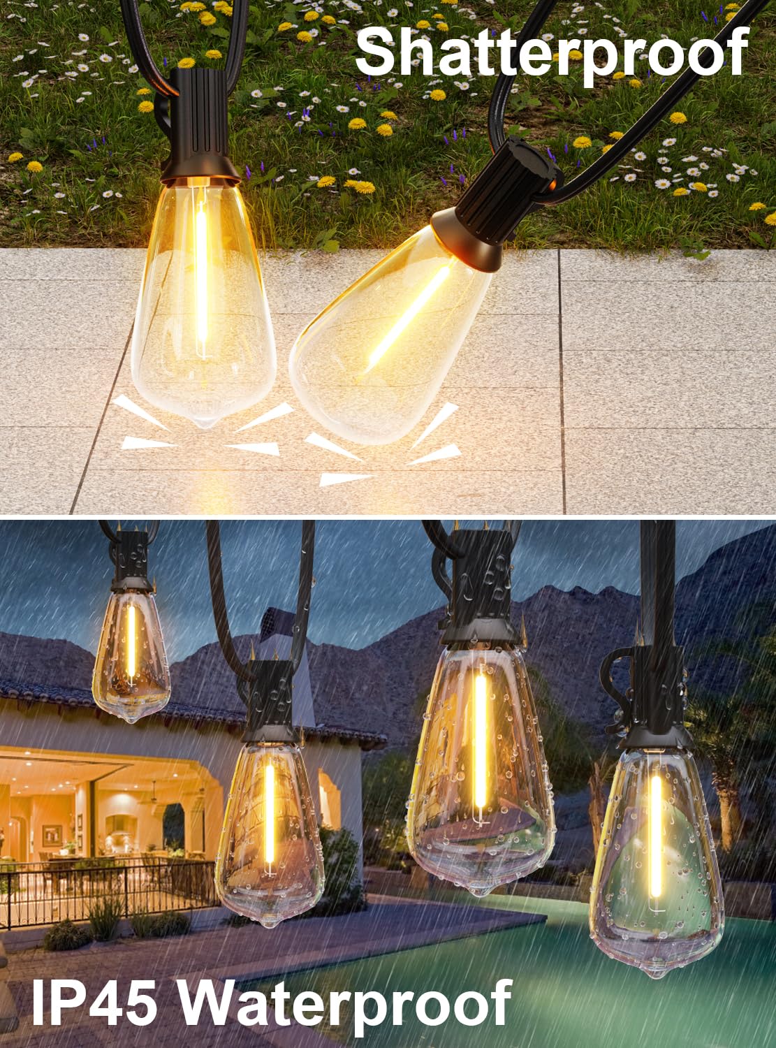 120FT Outdoor String Lights - 64 Shatterproof ST38 Bulbs, 2700K Warm White Waterproof Patio Lights for Backyard, Gazebo, Porch, Garden Decor - Perfect for Parties, Weddings & Outdoor Dining