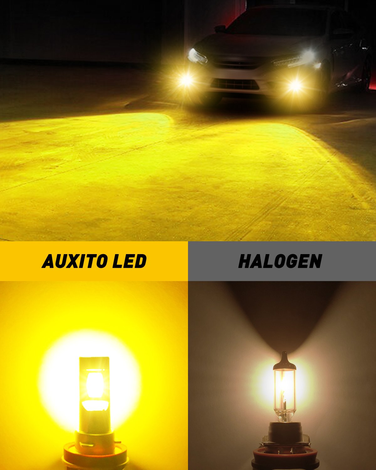 AUXITO H11 H8 H9 H16 LED Fog Light Bulbs - 3000K Golden Yellow, 26W Fanless Design with CSP LED Chips - Perfect for Off-Road, Truck & SUV Fog Lights in Rainy or Foggy Conditions