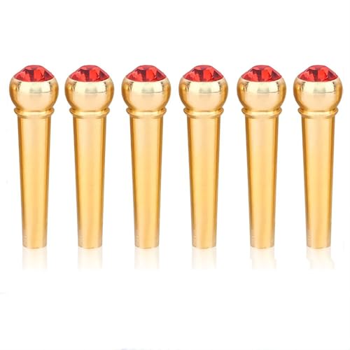 Premium Brass Guitar Bridge Pins - Acoustic Guitar String Pegs & Fixed Cones Replacement Set for Folk Guitars (Chicken Blood Red) | Durable Guitar Accessories for String Changing & Maintenance