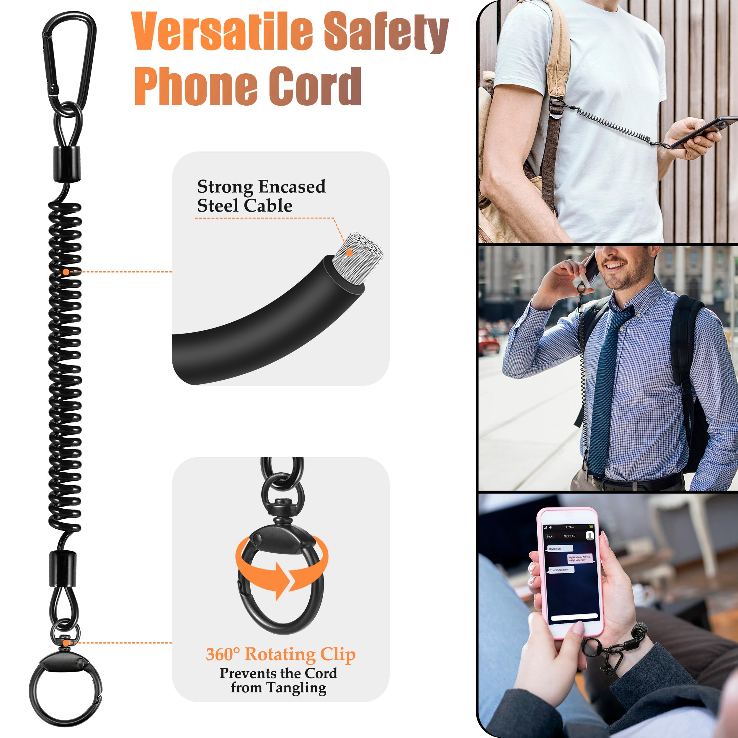 Retractable Anti-Theft Phone Lanyard with Universal Tether Cord - Wrist & Finger Strap for Smartphones - Perfect for Travel, Hiking, and Outdoor Activities