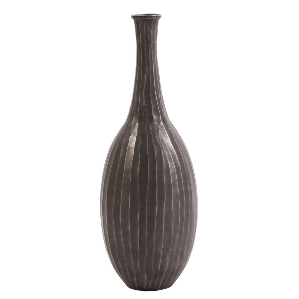 Howard Elliott Chiselled Metal Decorative Bottle Vase - 10.5 x 29 Inch Graphite Centerpiece for Dining Table, Living Room & Home Decor | Elegant Chiseled Texture Accent Piece for Console Tables, Weddings & Special Events