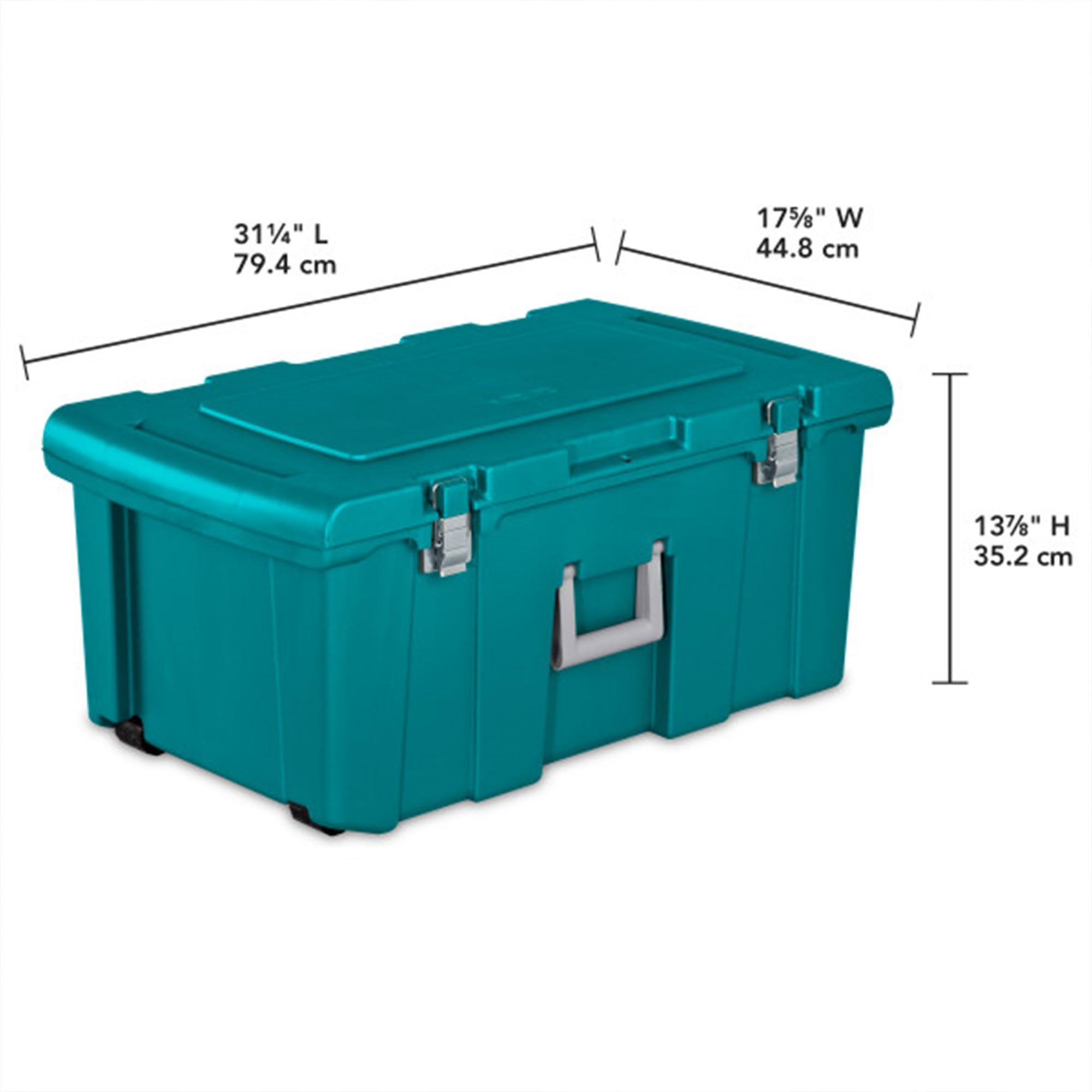 Sterilite 2-Pack Wheeled Storage Footlocker with Lock - Durable Plastic Utility Bin for Travel, Camping & Home Organization (Teal) | Perfect for College Dorms, Military Use & Sports Equipment Storage