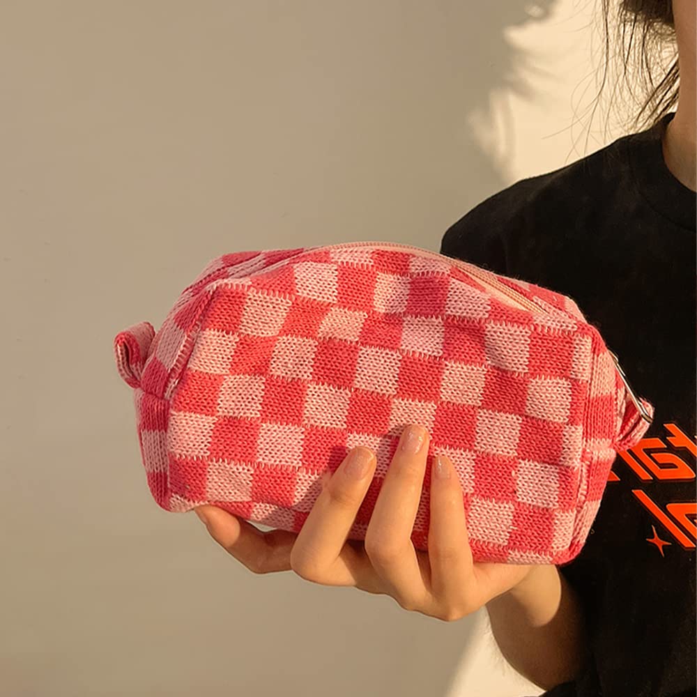2 Pack Small Makeup Bags - Checkered Cosmetic Pouch & Makeup Brush Organizer | Cute Mini Travel Toiletry Bag for Women | Perfect for Purse, Gym, Vacation & Daily Essentials Storage | Aesthetic Accessories Case