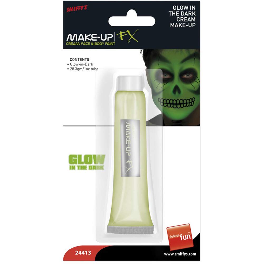 Smiffys Aqua Cream Makeup FX - 28.3ml/1oz Glow in the Dark Special Effects Makeup for Halloween, Cosplay & Theatrical Costumes - Professional Face Paint for Costume Parties & Dress Up