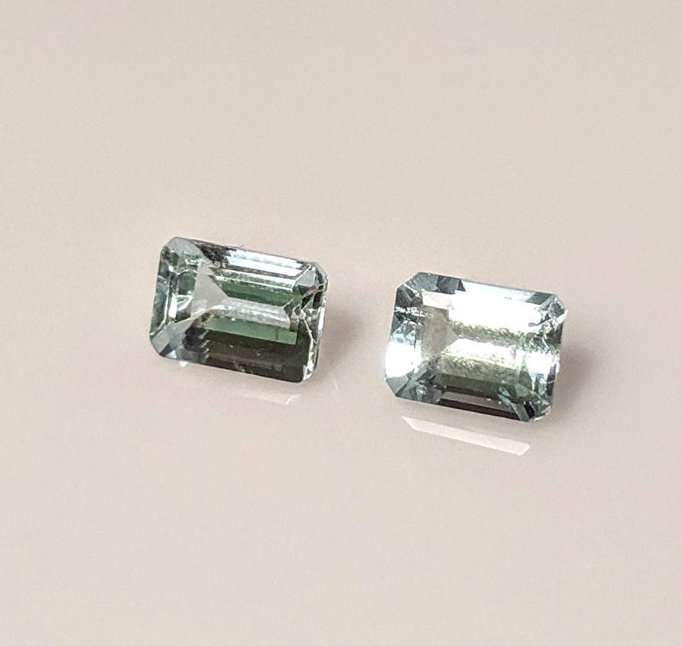 2.03ct Natural Genuine Brazilian Aquamarine Loose Stones - Lot of 2 Emerald Cut Faceted VVS Gemstones for Jewelry Making, Engagement Rings & Collector's Items