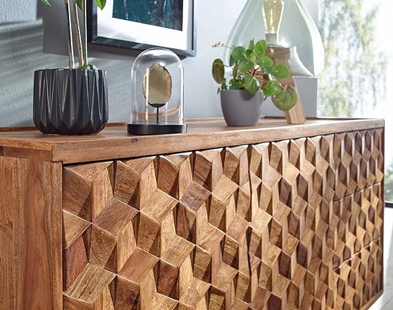 Premium Solid Sheesham Wood TV Stand with Diamond Design - 54.3