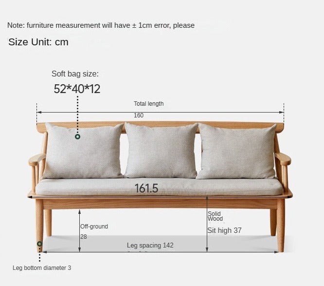 Premium Oak Solid Wood Windsor Sofa - All-Season Comfort for Living Room, Bedroom & Office - Winter & Summer Dual Use Design for Year-Round Relaxation