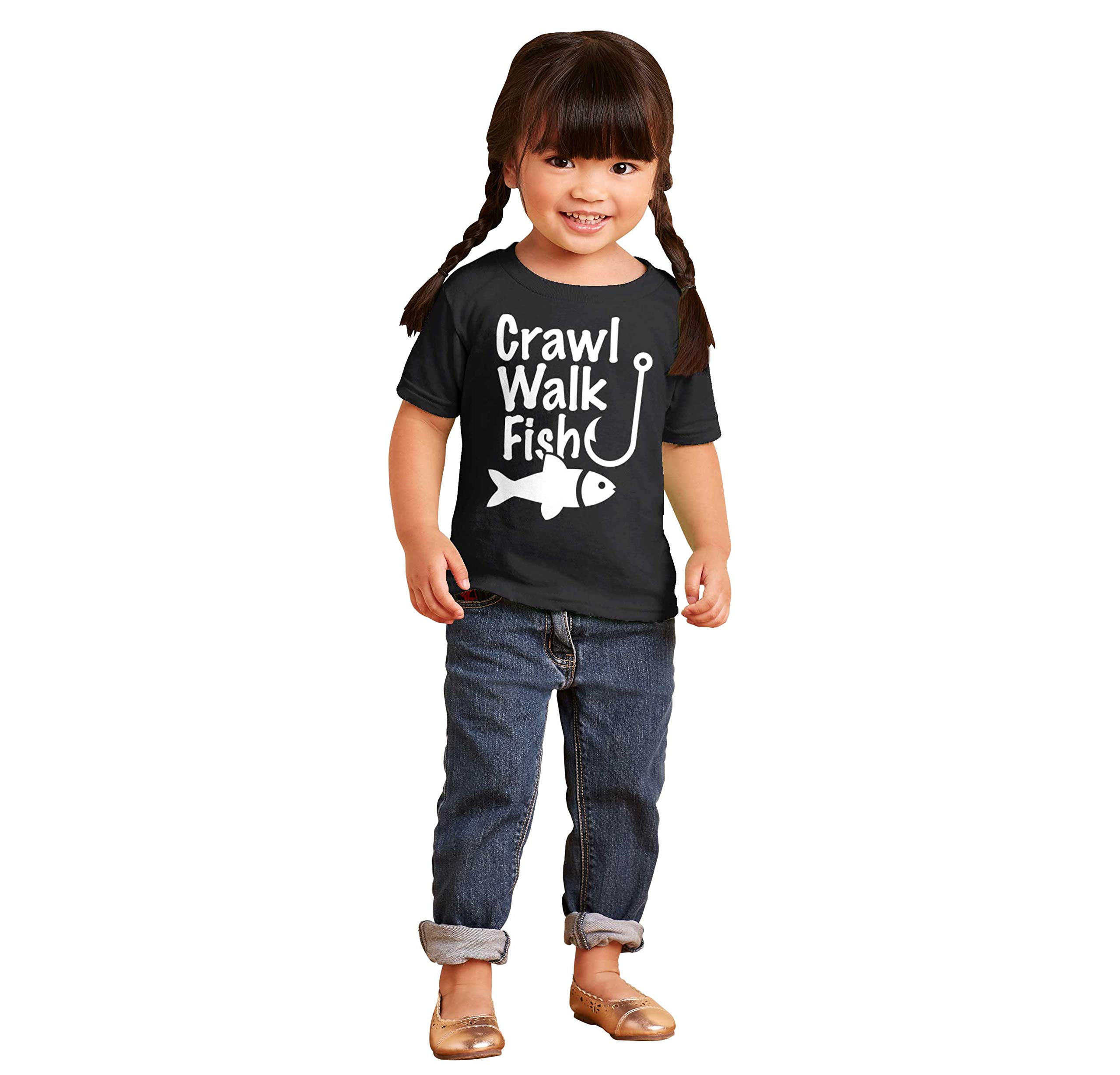Crawl Walk Fish Hook Toddler T-Shirt for Boys & Girls - Outdoor Adventure & Fishing Themed Kids Apparel