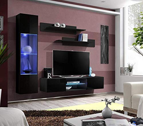 Modern Wall-Mounted TV Stand with Storage Shelves & LED Lights - 33