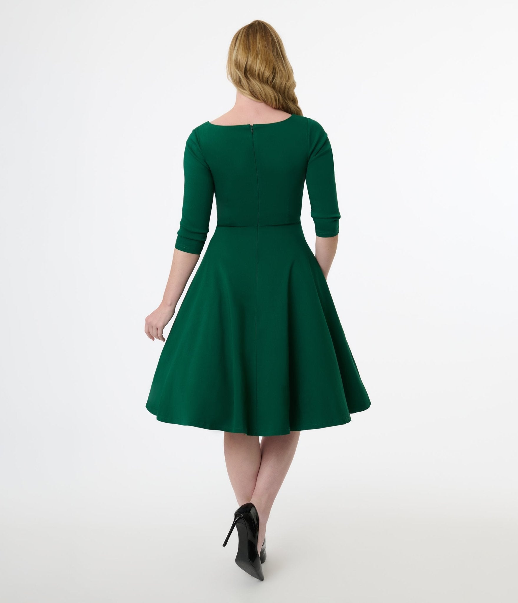 Vintage 1950s Emerald Green Pleated Bust Swing Dress - Retro Cocktail Party & Wedding Guest Dress for Women