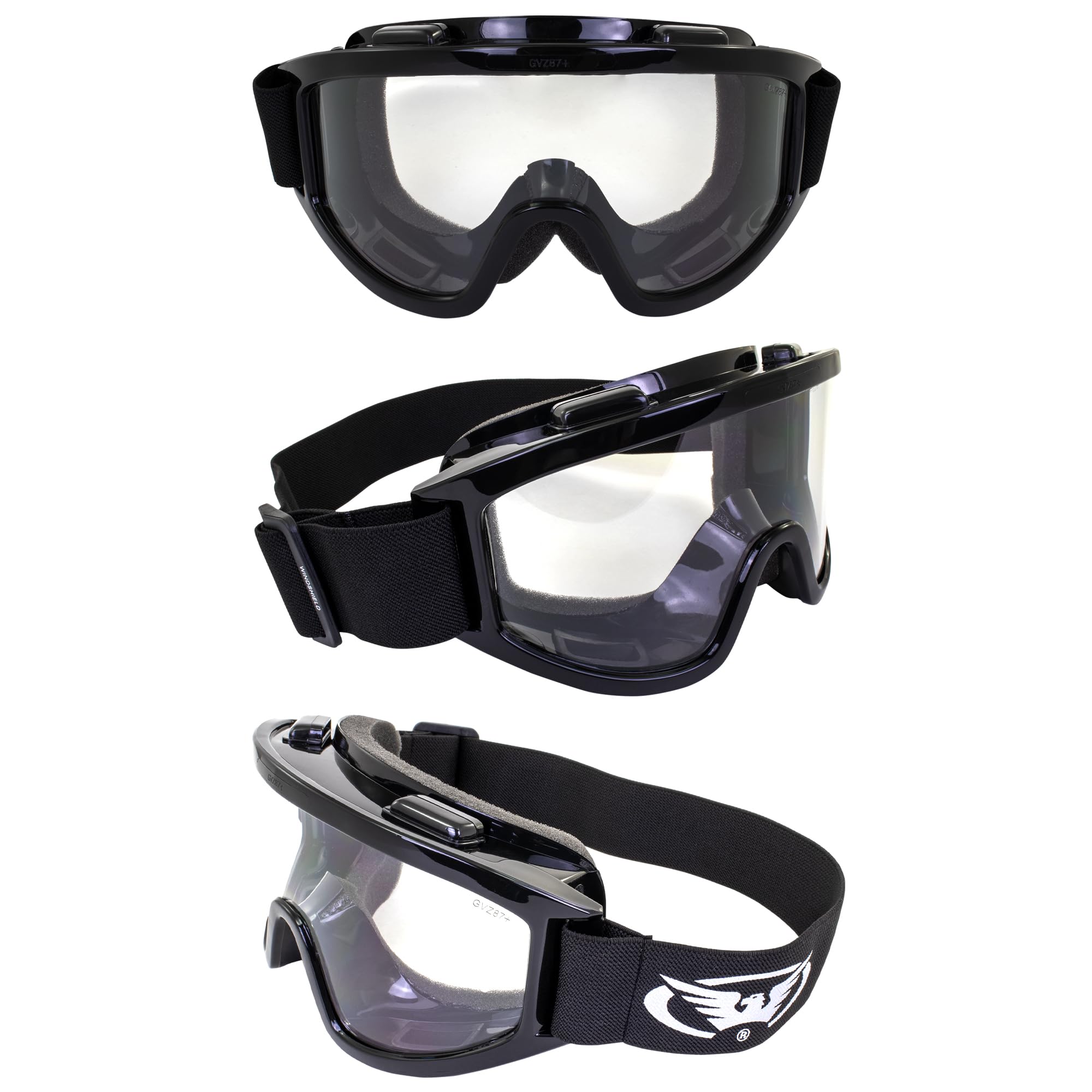 Global Vision Windshield Padded Safety Goggles with Clear Anti-Fog Lenses - 2mm Thick PC Lens, Fits Over Most Glasses, ANSI Z87.1 Certified for Paintball, Airsoft, ATV, Motorcycle & Industrial Safety Use