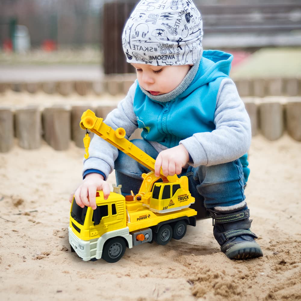 ArtCreativity Light Up Crane Truck Toy - Kids Construction Vehicle with Movable Crane, LED Lights & Sound Effects | Push & Go Toy for Boys & Girls | Perfect for Pretend Play, Birthday Gifts & STEM Learning