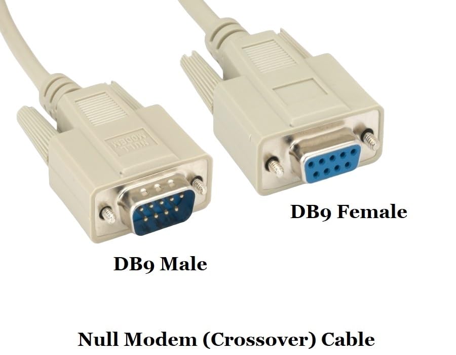 Null Modem Cable DB9 to DB9 Male to Female - Shielded Molded Beige Serial Cable (6ft/10ft/25ft) - Perfect for Industrial Automation, Networking & Legacy Device Connectivity
