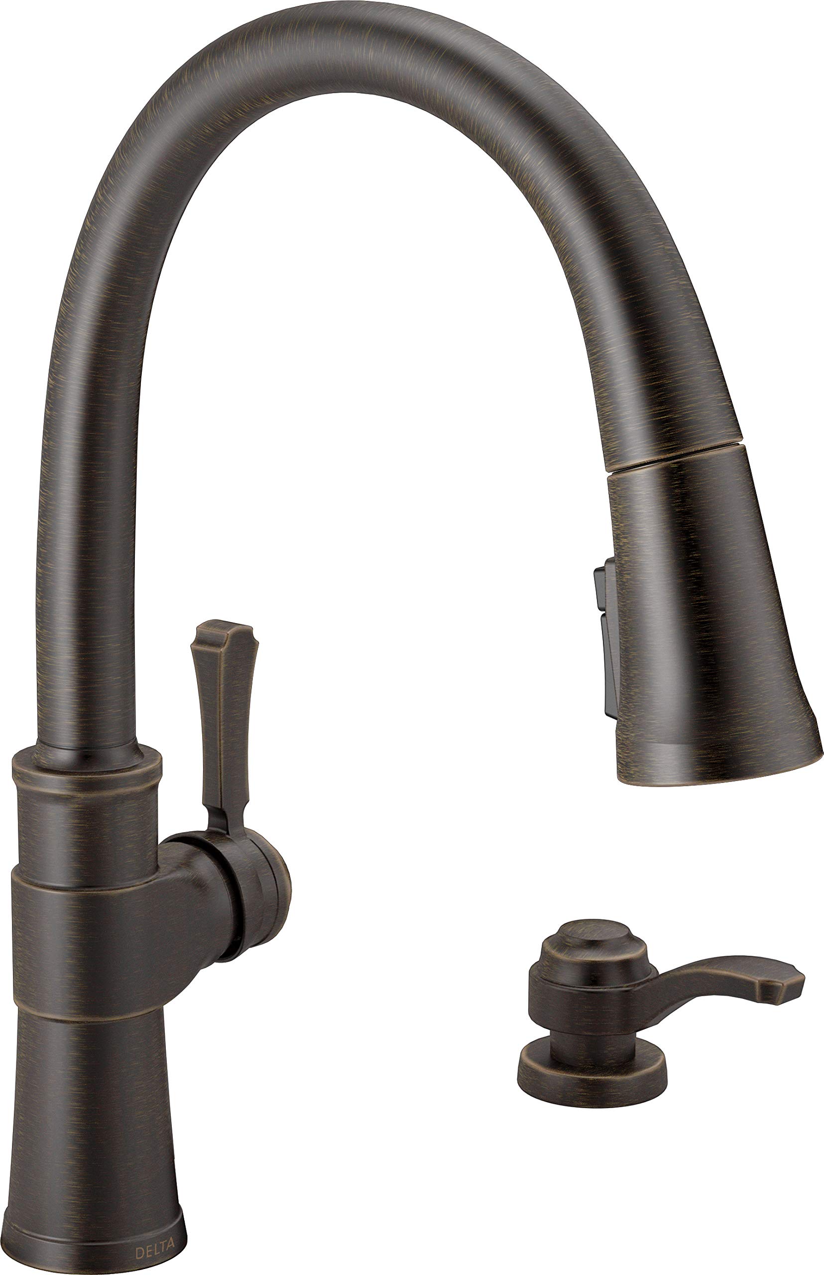 Delta Faucet Spargo Oil Rubbed Bronze Kitchen Faucet with Pull Down Sprayer and Soap Dispenser - Venetian Bronze 19964Z-RBSD-DST - Perfect for Modern Farmhouse and Industrial Style Kitchens